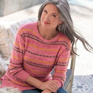 Soft Surroundings Lisabetta Art Stripe Sweater, NWT, Dusty Cedar Stripe, Sm 6-8